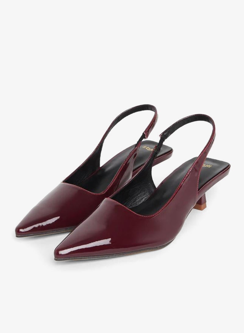 Styli Patent Design Pointed Toe Kitten Heel Slingback Shoes - Image 2