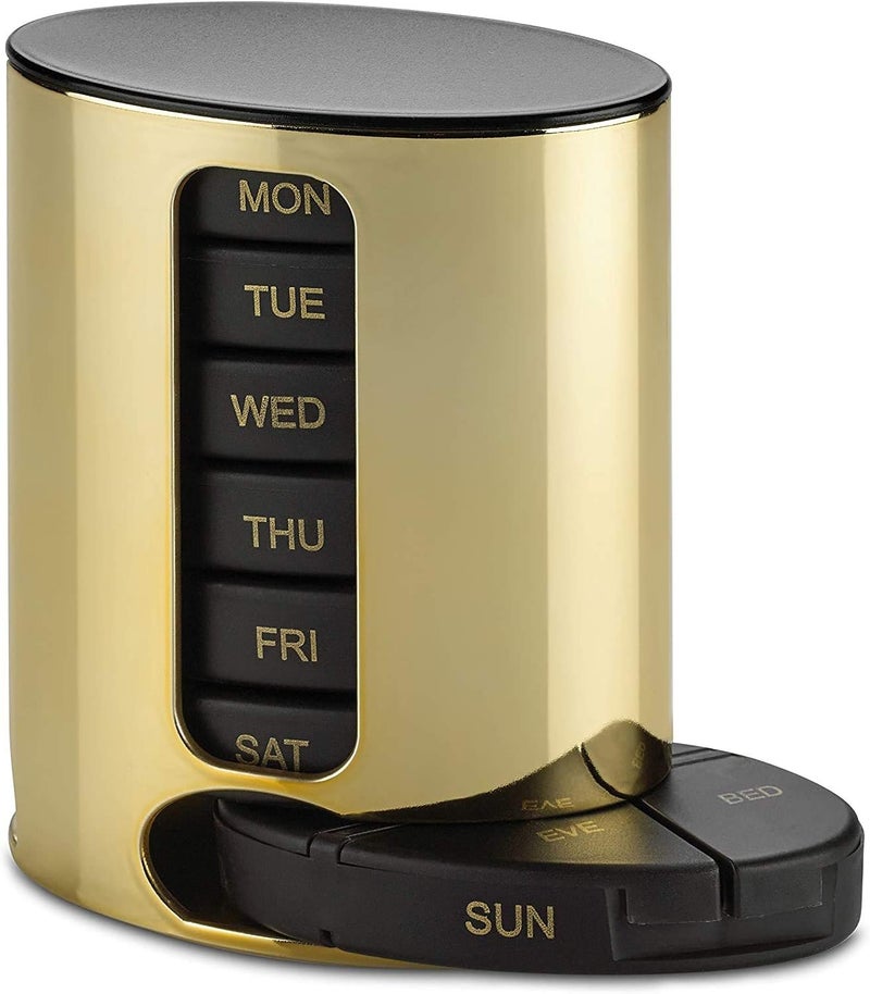 MEDca Daily Pill Organizer - (4 Times a Day) Stackable Medication Reminder - Premium Weekly AM/PM Pill Box with 7 Daily Stackable Trays and Medicine Organizer for Vitamins, Fish Oils and Supplements, Gold