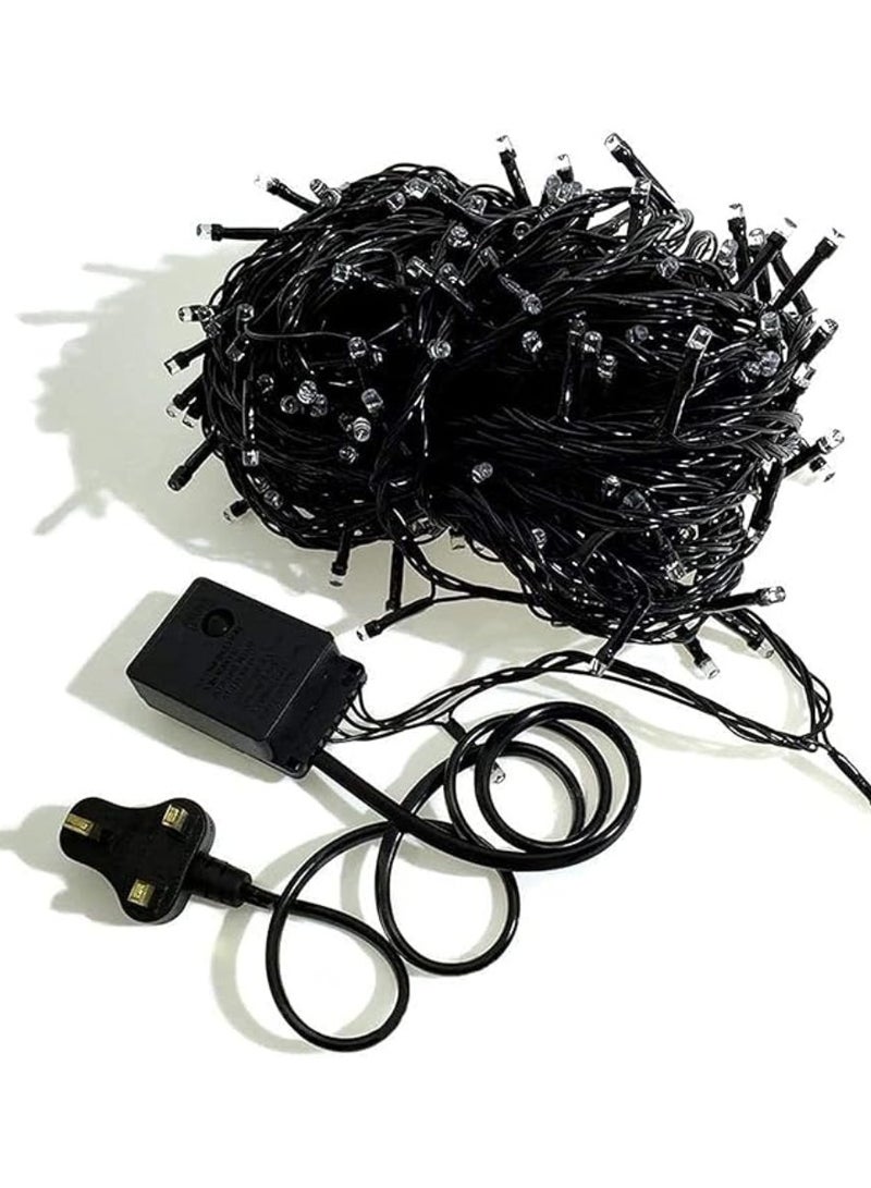 Yuwell 14 Meter 200 LED String Lights Decoration Lights Cool White Light 8 Modes Led Light Black Wire For Home Decorations Ramadan Lights Indoor & Outdoor Decoration Ramadan Decoration Light Diwali Lights Curtain Lights With 3-Pin UK Plug - Image 4