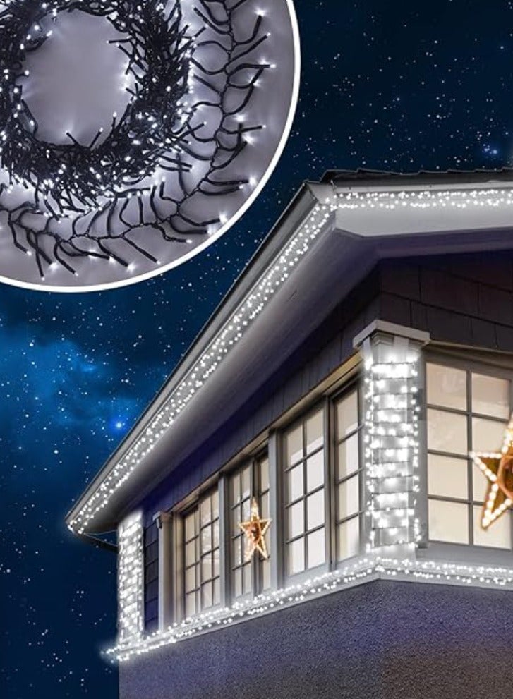 Yuwell 14 Meter 200 LED String Lights Decoration Lights Cool White Light 8 Modes Led Light Black Wire For Home Decorations Ramadan Lights Indoor & Outdoor Decoration Ramadan Decoration Light Diwali Lights Curtain Lights With 3-Pin UK Plug - Image 5