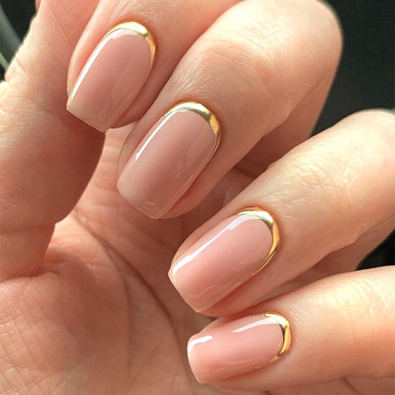 Modelones French Tip Press on Nails Short, Square Fake Nails, Reusable Nail Kit with Nail Glue Adhesive Tabs Mini Nail File, Nails Press Ons 32Pcs 16Sizes, Women Girl Gift, Golden Nude, Spring - Image 1