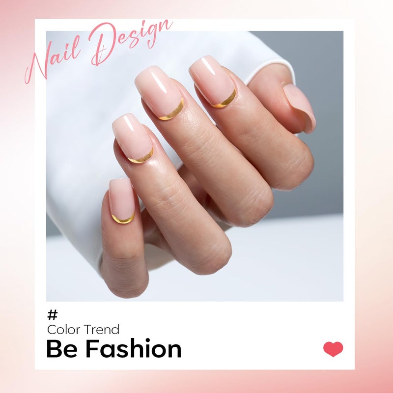 Modelones French Tip Press on Nails Short, Square Fake Nails, Reusable Nail Kit with Nail Glue Adhesive Tabs Mini Nail File, Nails Press Ons 32Pcs 16Sizes, Women Girl Gift, Golden Nude, Spring - Image 2