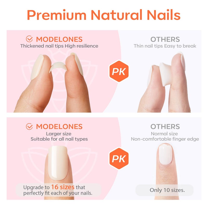 Modelones French Tip Press on Nails Short, Square Fake Nails, Reusable Nail Kit with Nail Glue Adhesive Tabs Mini Nail File, Nails Press Ons 32Pcs 16Sizes, Women Girl Gift, Golden Nude, Spring - Image 5