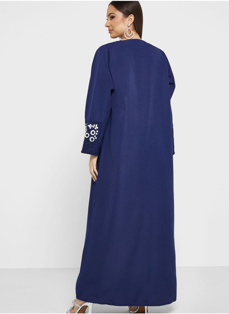 Pocket Detail Embroidered Abaya