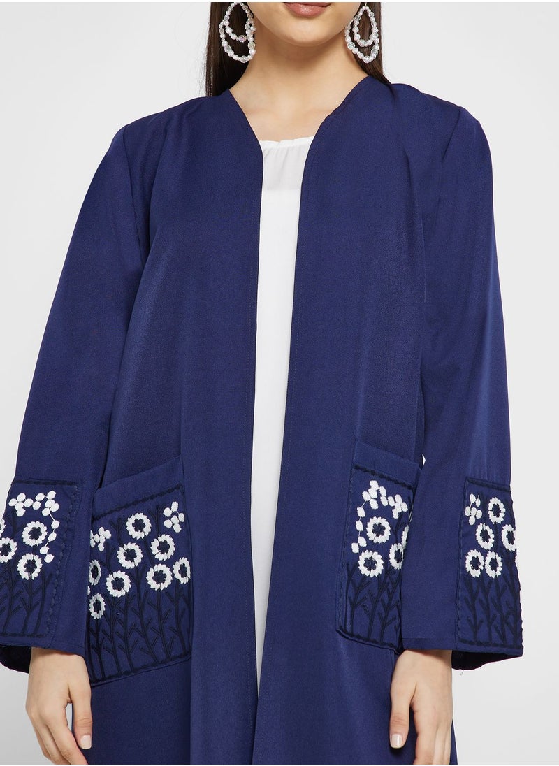 Pocket Detail Embroidered Abaya