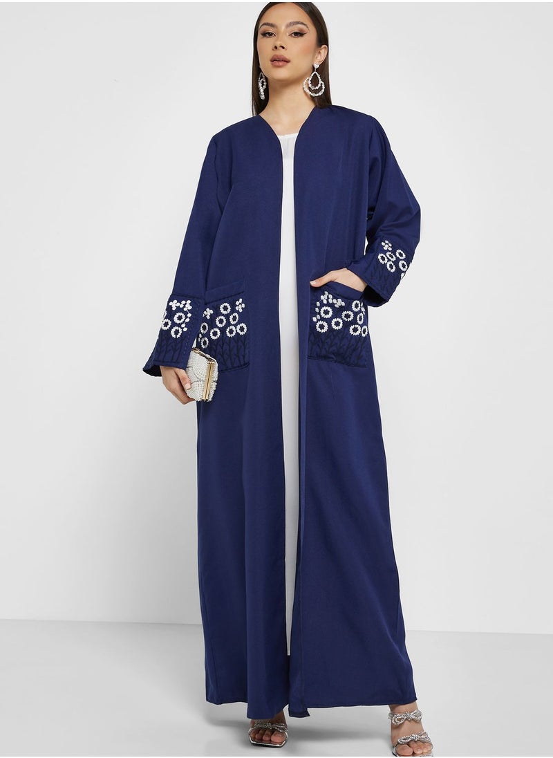 Pocket Detail Embroidered Abaya