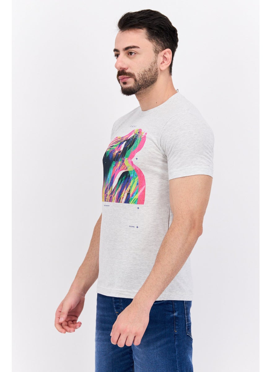 Free Soul - Men Crew Neck Short Sleeve Printed T-Shirts, Heather Grey - Image 1