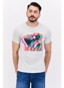 Men Crew Neck Short Sleeve Printed T-Shirts, Heather Grey