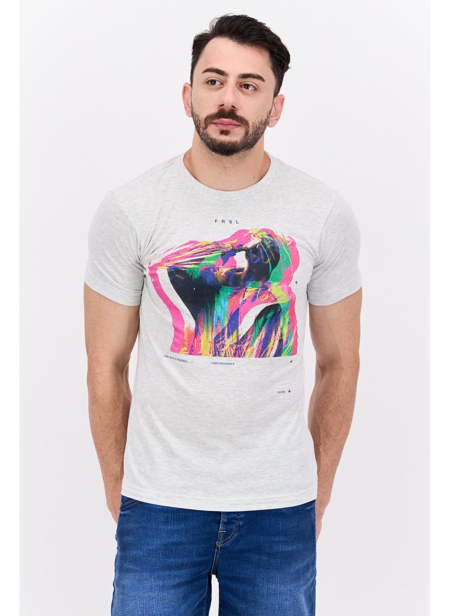 Free Soul - Men Crew Neck Short Sleeve Printed T-Shirts, Heather Grey - Image 1