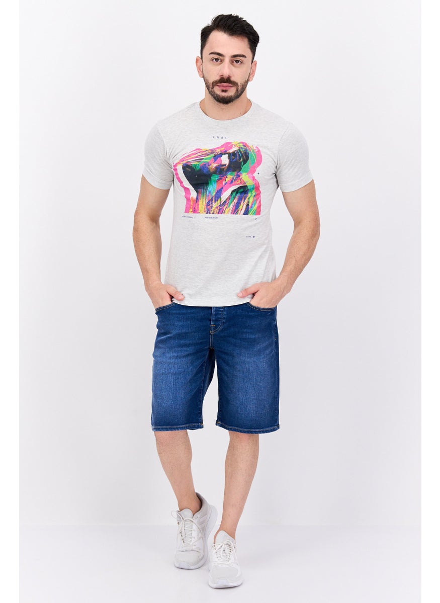 Free Soul - Men Crew Neck Short Sleeve Printed T-Shirts, Heather Grey - Image 1