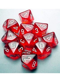 : D10 Translucent 10 Dice Set: Red And White Revised