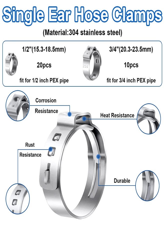 Tnisesm Pex Crimping Clamp Cinch Tool Kit with 20PCS 1/2-inch and 10PCS 3/4-inch PEX Clamps and Pex Pipe Cutter - Image 5