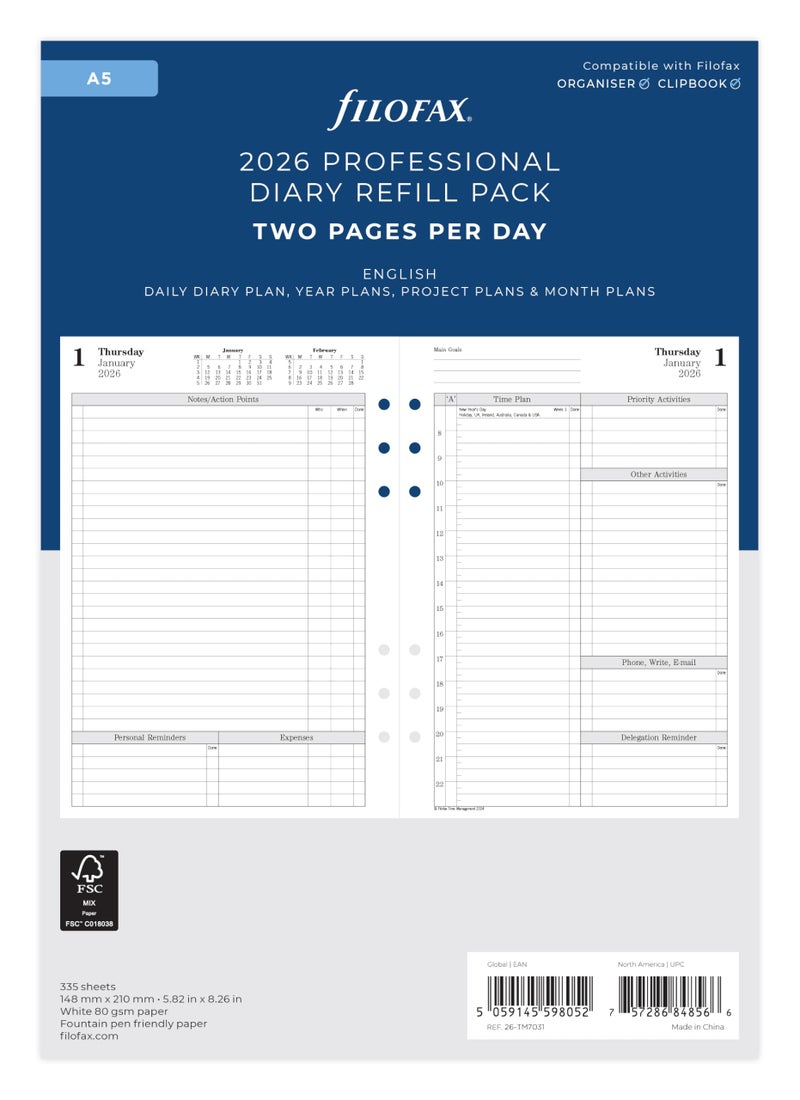 Filofax A5 day to view English 2026 diary 26TM7031 - Image 2