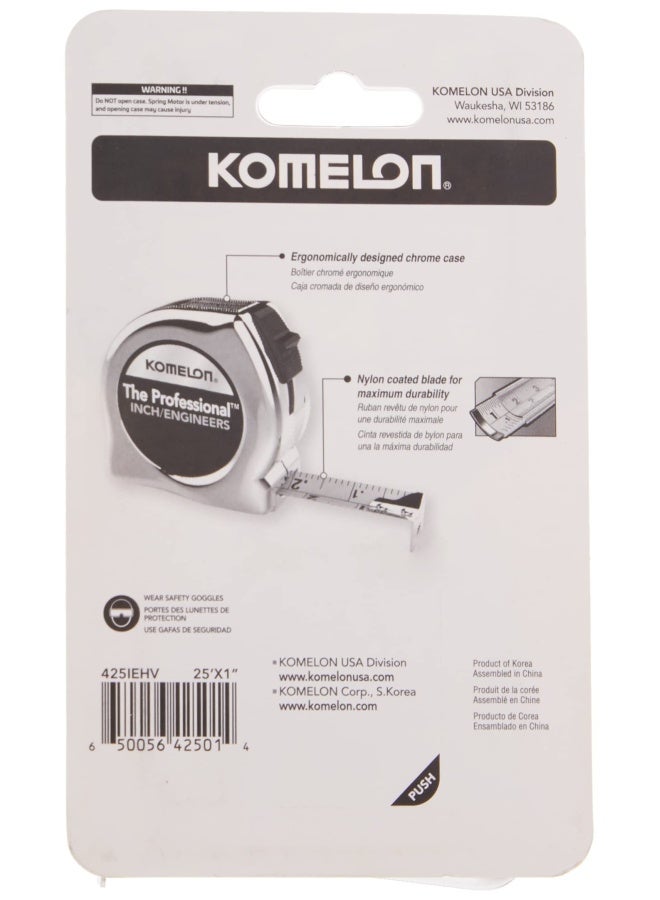 Komelon 425IEHV High-Visibility Professional Tape Measure Bother Inch and Engineer Scale Printed 25-Feet by 1-Inch, Chrome - Image 5
