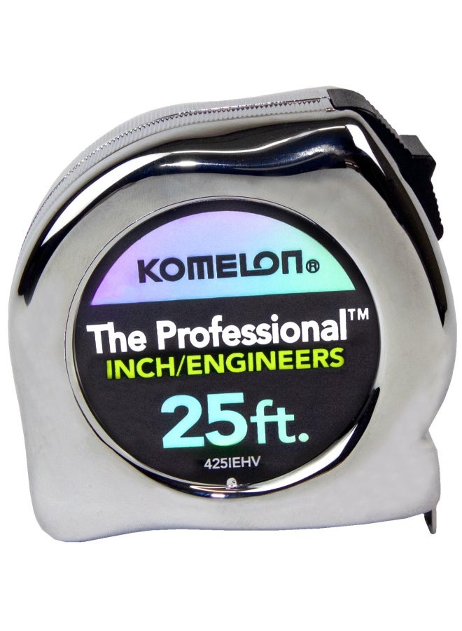 Komelon 425IEHV High-Visibility Professional Tape Measure Bother Inch and Engineer Scale Printed 25-Feet by 1-Inch, Chrome - Image 2