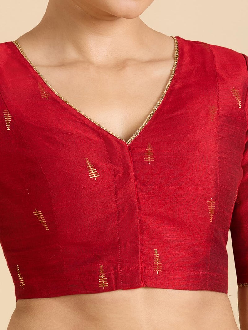Studio Shringaar Women's Handloom Cotton Silk Readymade Saree Blouse (Red, 34) - Image 5