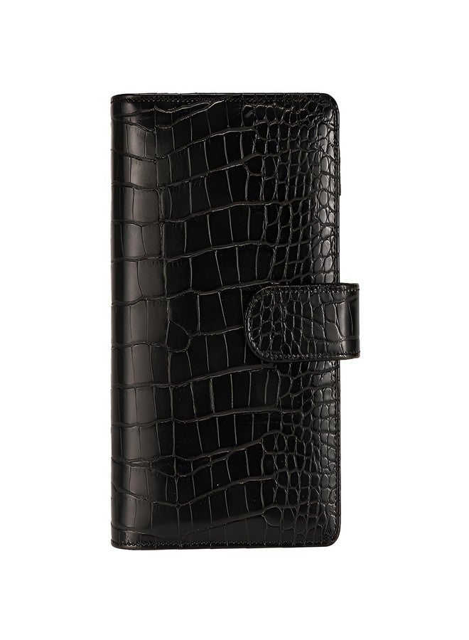 A6 Crocodile Budget Binder Cover Pu Leather Notebook Binder With Hidden Snap Buckle Small 6 Ring Refillable Planner Black