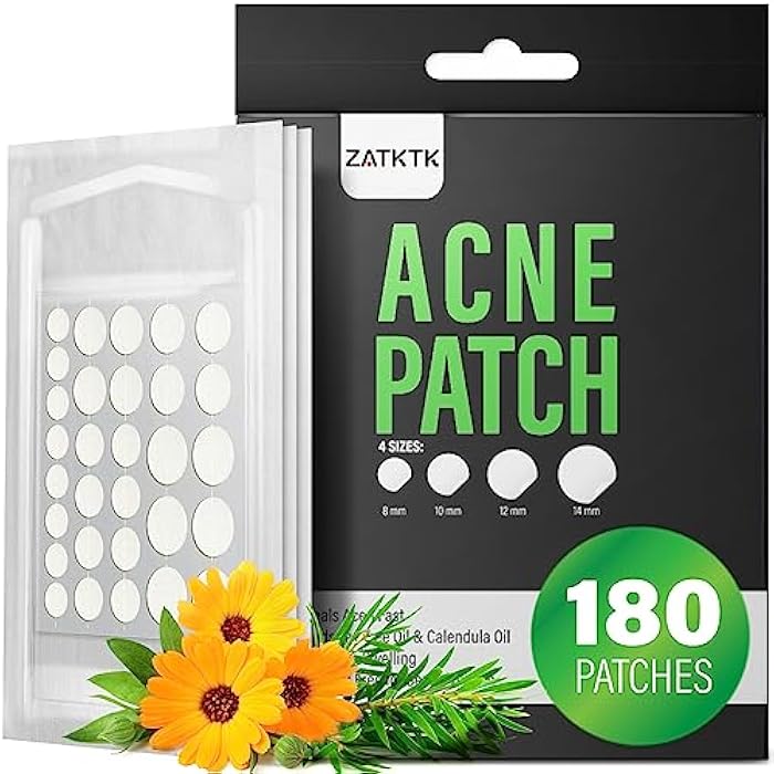 ZATKTK Acne Pimple Patch (180 Counts 4 Sizes), FSA Eligible Invisible Hydrocolloid Acne Patch with Tea Tree Oil & Calendula Oil, Acne Spot Patch Zit Patches for Face - Image 1