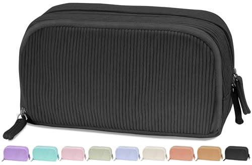 Sooez Big Capacity Pencil Case Pen Pouch, Soft Corduroy Pencil Bag with 3 Compartment, Multiple Pockets, Sturdy Zipper, Cute School Supplies Pen Bag Organizer For Teen Girls College, Black - Image 1