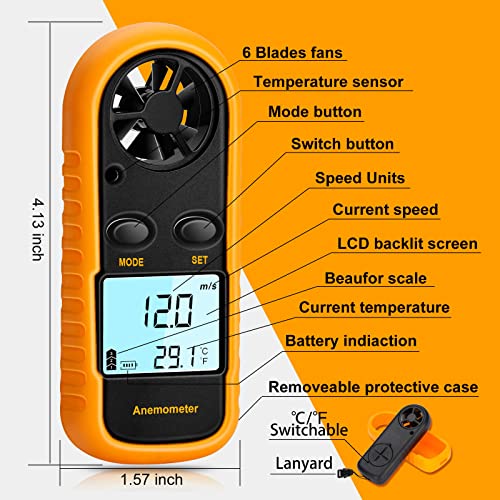 Clatoon Anemometer Handheld, Light Weight Digital Wind Speed Meter, Wind Speed Temperature Gauge with Digital LCD Display for Kite Flying, Meteorology, Fishing, Surfing - Image 5