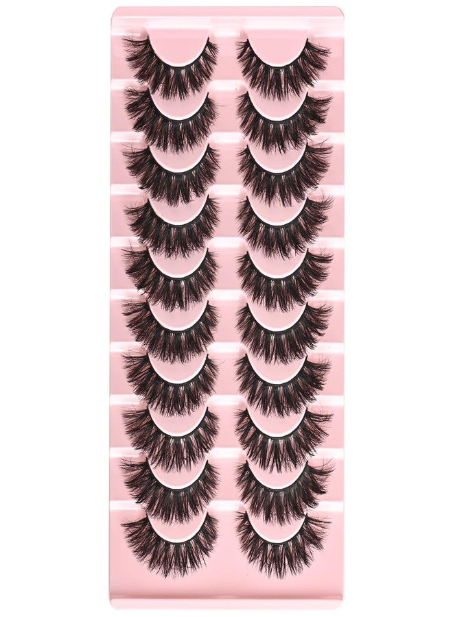 FARRED False Lashes Natural Strip Eyelashes 14mm Wispy Cat Eye Lash Strips Full Volume Mink Eyelash Pack Natural Look 10 Pairs Thick Fluffy Mink Russian Pestañas Postizas for Women - Image 3