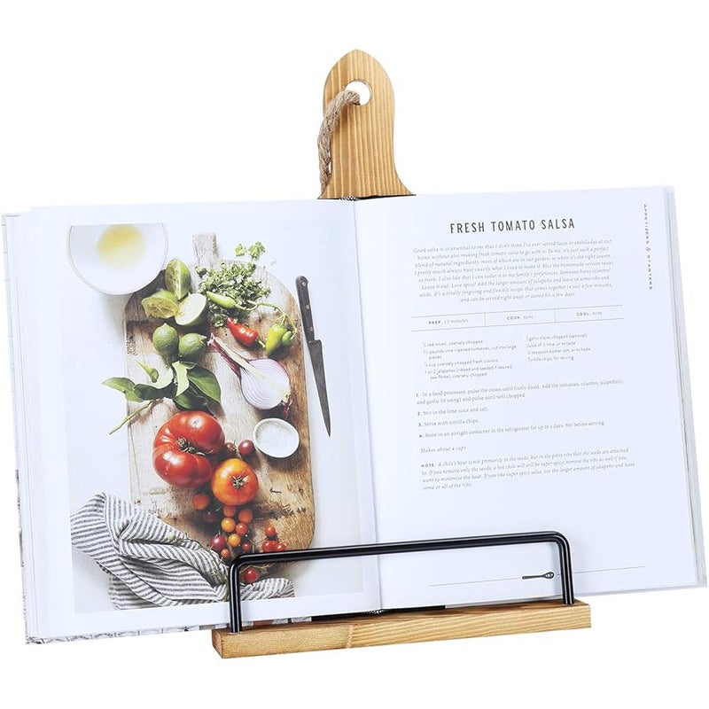 Soligt Cookbook Stand for Kitchen Counter Adjustable iPad Tablet Recipe Book Holder Rustic Wood Cutting Board Style - Brown - Image 1