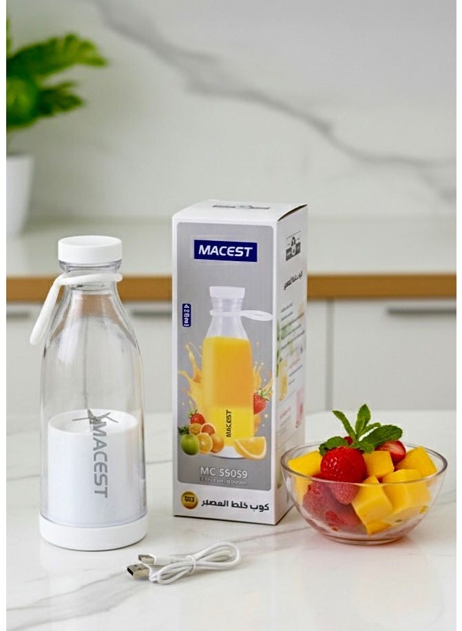 MACEST Portable fruit blender, wireless juice blender, small personal blender, USB rechargeable blender, blender cup, fruit mixing cup, smart juice maker, 1200 mAh battery, 420 ml capacity, smoothie blender for athletes, suitable for the gym, travel, and office, safe double-click operation, hidden sharp blades, smoothie and protein blender, easy to clean and carry, automatic shut-off after 30 seconds, anti-slip design, silicone hanging loop, drink directly from the cup, suitable for fruits and smoothies, handheld electric juice blender, fast charging via power bank, two-year warranty, 40W motor, portable fruit juicer, lightweight travel design, fresh juice mixing cup, protection against accidental operation, compatible with universal charging ports, personal juice mixing bottle, stable silicone base, 3.7V charging. - Image 2
