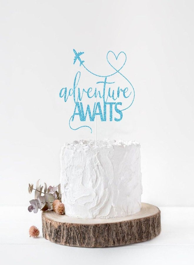 ZLPDS Adventure Awaits Cake Topper 2024 Graduation/Going Away/Retirement/Bon Voyage/Baby Shower/Moving Party/Travel Theme Party Decorations Supplies Blue Glitter - Image 5
