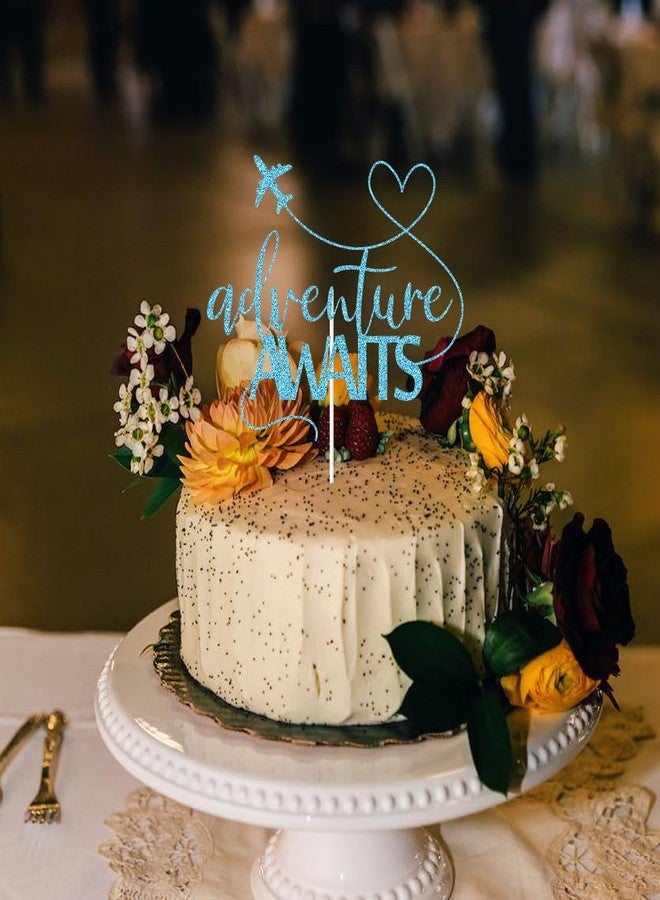 ZLPDS Adventure Awaits Cake Topper 2024 Graduation/Going Away/Retirement/Bon Voyage/Baby Shower/Moving Party/Travel Theme Party Decorations Supplies Blue Glitter - Image 4