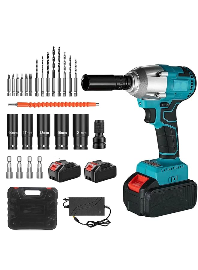erorex Impact Wrench 1 2 Inch Heavy Duty Cordless Impact Wrench Kit With 2 Batteries For Car Tire Repair And Home Diy Projects Carry Case Blue - Image 1