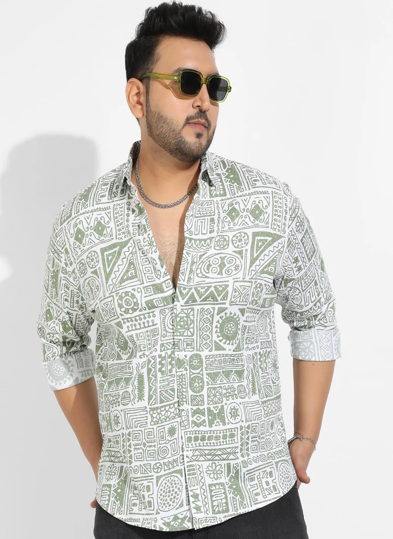 Instafab Plus Instafab Plus Men's Sage Green Contrast Aztec Shirt