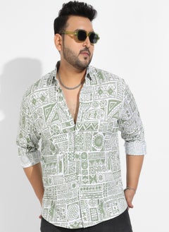 Instafab Plus Instafab Plus Men's Sage Green Contrast Aztec Shirt  - Image 1