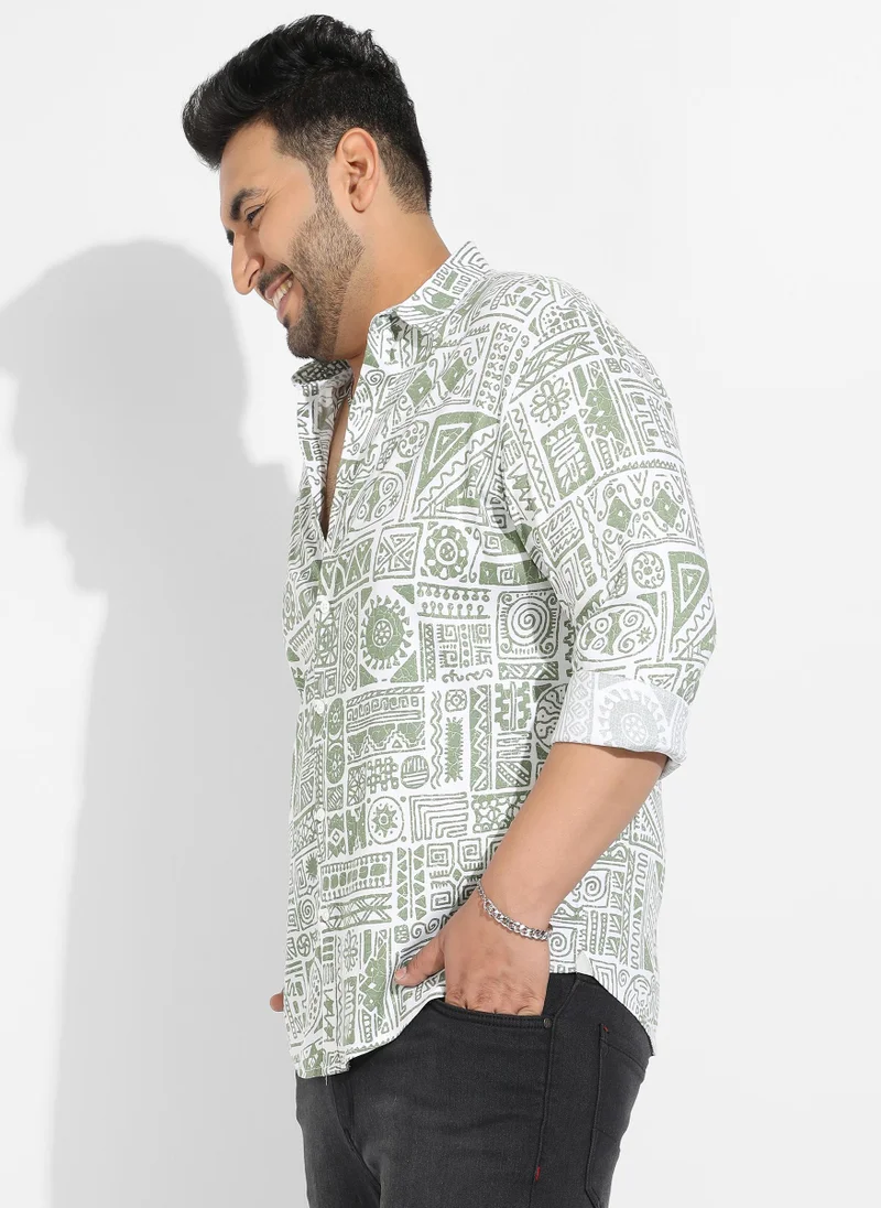 Instafab Plus Instafab Plus Men's Sage Green Contrast Aztec Shirt