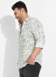 Instafab Plus Instafab Plus Men's Sage Green Contrast Aztec Shirt  - Image 3