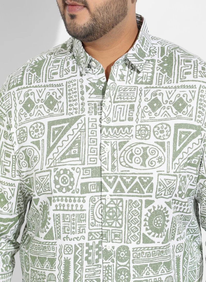 Instafab Plus Instafab Plus Men's Sage Green Contrast Aztec Shirt