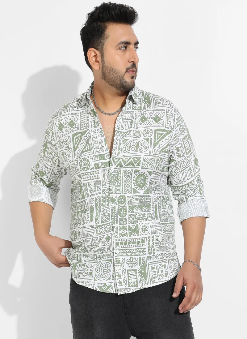 Instafab Plus Instafab Plus Men's Sage Green Contrast Aztec Shirt