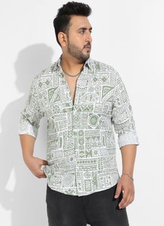 Instafab Plus Instafab Plus Men's Sage Green Contrast Aztec Shirt  - Image 2