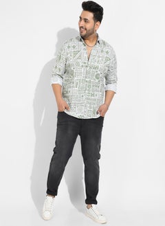 Instafab Plus Instafab Plus Men's Sage Green Contrast Aztec Shirt  - Image 5