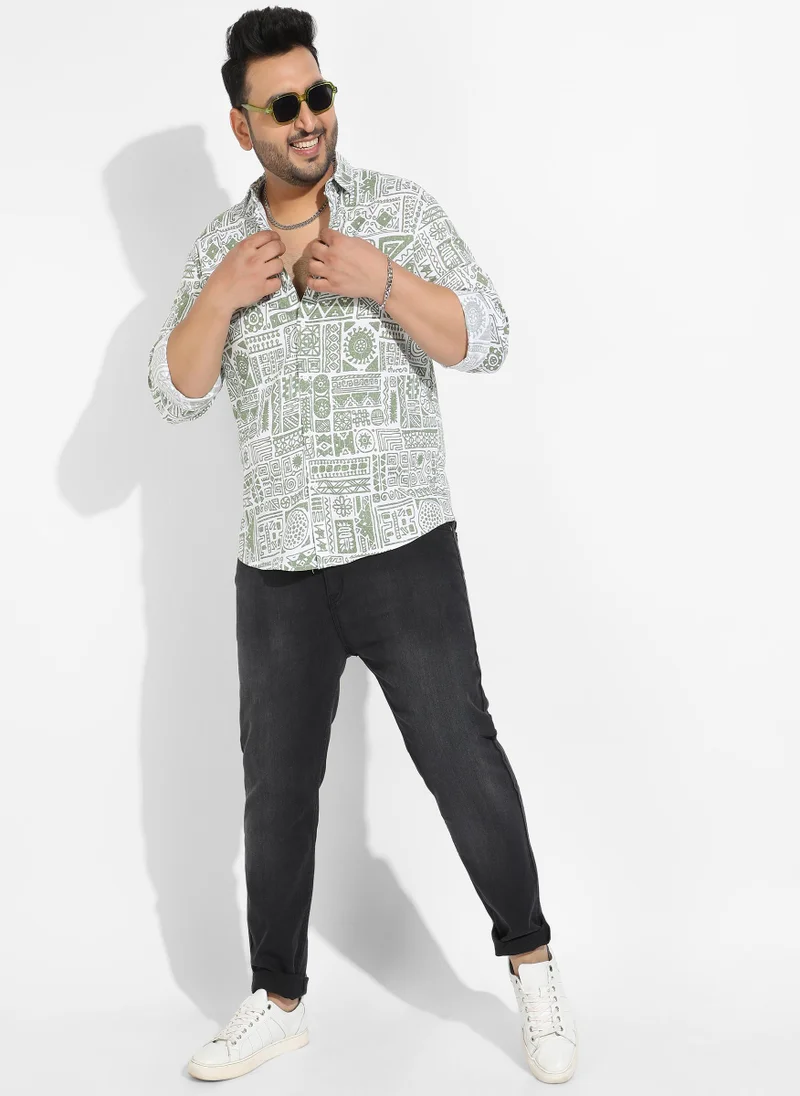 Instafab Plus Instafab Plus Men's Sage Green Contrast Aztec Shirt