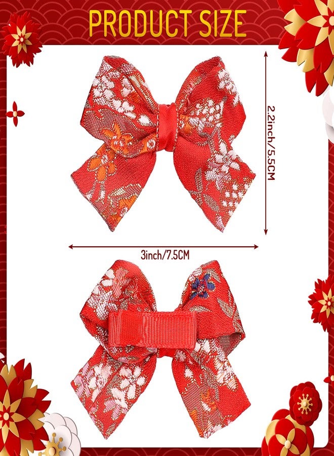 وولاين مجموعة والين من 3 أزواج من مشابك الشعر الحمراء ذات الطراز الصيني، مزينة بفيونكات مطرزة، مثالية لرأس السنة الجديدة، ومناسبة للأطفال الرضع والصغار، ولأعياد الميلاد ورأس السنة الصينية. - Image 2