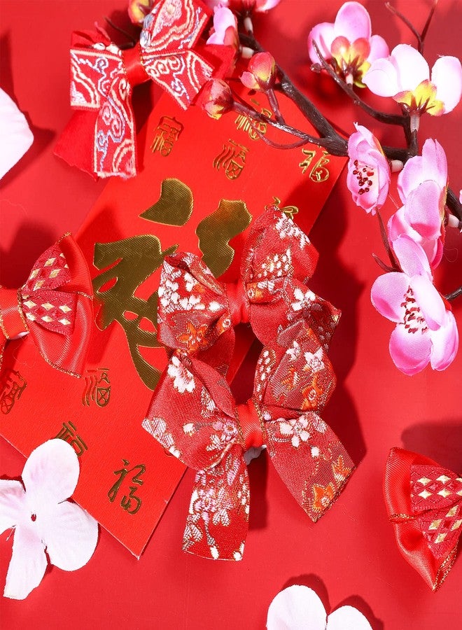 وولاين مجموعة والين من 3 أزواج من مشابك الشعر الحمراء ذات الطراز الصيني، مزينة بفيونكات مطرزة، مثالية لرأس السنة الجديدة، ومناسبة للأطفال الرضع والصغار، ولأعياد الميلاد ورأس السنة الصينية. - Image 4