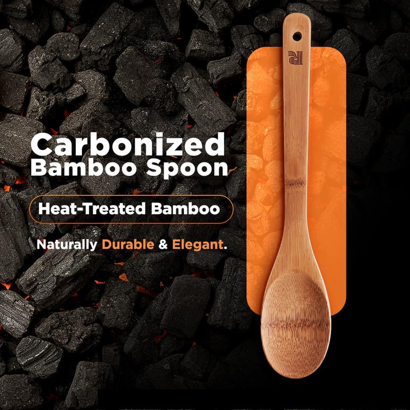 Riveira Dark Bamboo Wooden Spoons for Cooking 6-Piece, Apartment Essentials Wood Spatula Spoon Nonstick Kitchen Utensil Set Premium Quality Housewarming Gifts for Everyday Use - Image 2