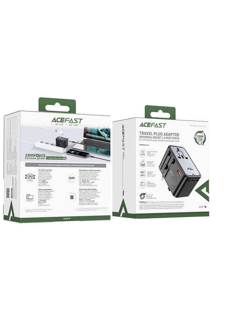 ACEFAST Charging Adapter Z1 - 2300W + PD75W GaN 3x USB-C + 2x USB-A - Image 2