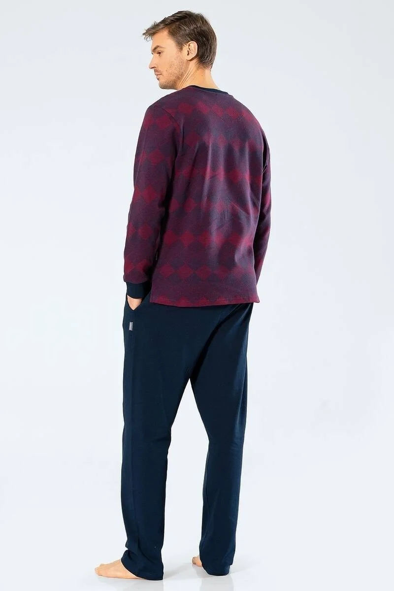 cacharel Men's Jacquard Checkered Plaid Pajama Set Claret Red
