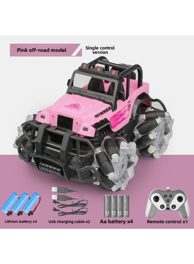 Loquat 2.4G Horizontal Off-road Vehicle Children's Electric Light Gesture Sensing Remote Control Car Rollover Drift Toy Car-Color:Pink Off-road Handle Remote Control (three Lithium) - Image 1
