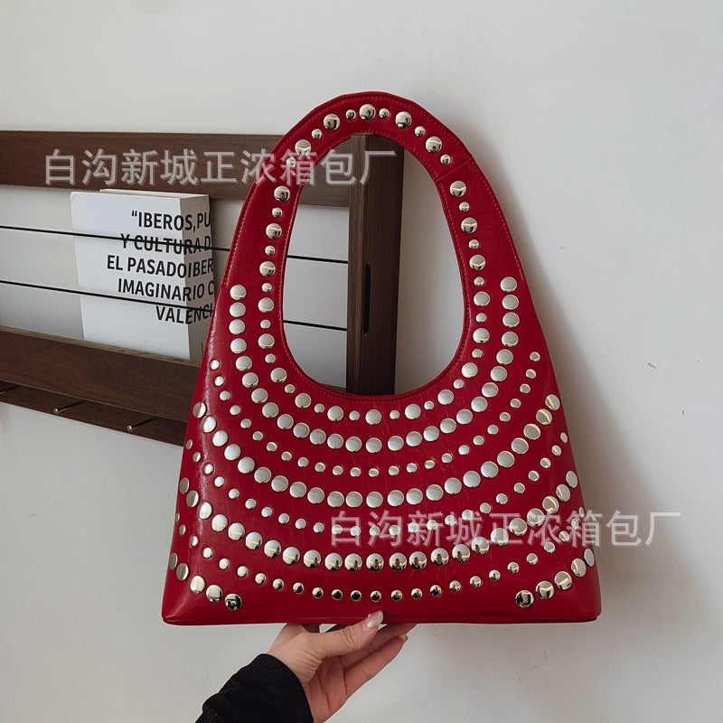 Fashion Women'S Bag 2025 Casual Stylish Trendy Rivet Armpit Bag Ins Texture Popular Single Shoulder Crossbody Bag - Image 5