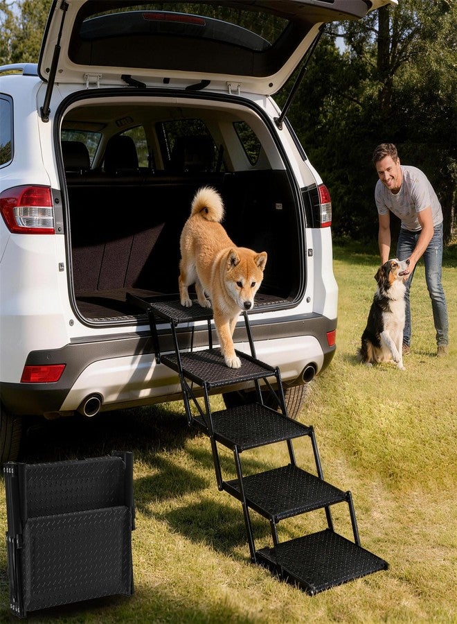 Zendova Dog Stairs for Car - Foldable 5-Step Non-Slip Pet Stairs for Home, Lightweight Dog Steps for Senior & Small Dogs to SUV, Truck, Bed - Supports 200 lbs - Image 1