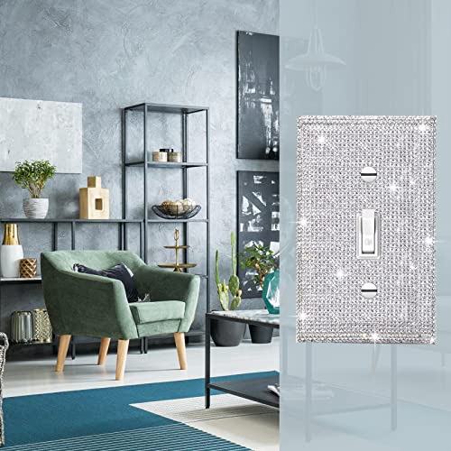 Gaocai 6 Pcs Gaocai Shiny Silver Rhinestones Wall Plates Light Switch Cover Plate Decorative Wall Plate Single Toggle Switch Plates - Image 3