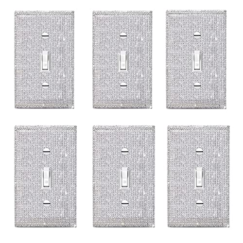 Gaocai 6 Pcs Gaocai Shiny Silver Rhinestones Wall Plates Light Switch Cover Plate Decorative Wall Plate Single Toggle Switch Plates - Image 1