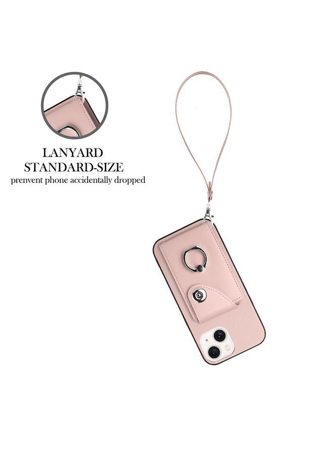 S-TOP Case For iPhone 14 Plus Organ Card Bag Ring Holder PU Phone Case with Lanyard - Image 3